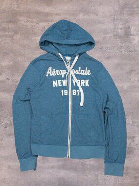 Y2K 00's Aeropostal Blue New‎ York 1987 Preppy Streetwear Casual Zip Hoodie